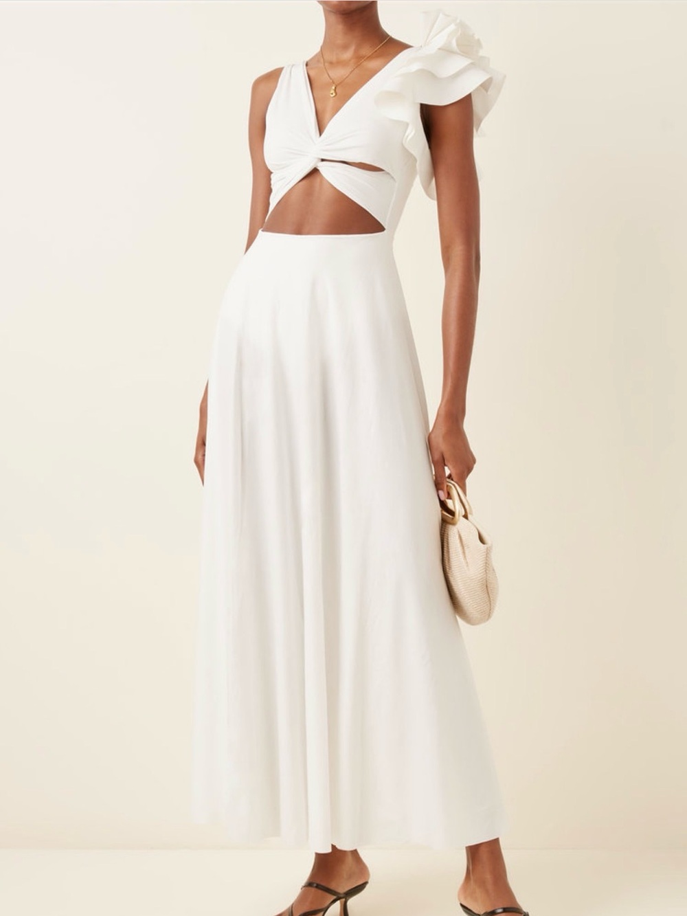 Mayel Coronel Blanca Reversible Ruffled Cutout Maxi Dress